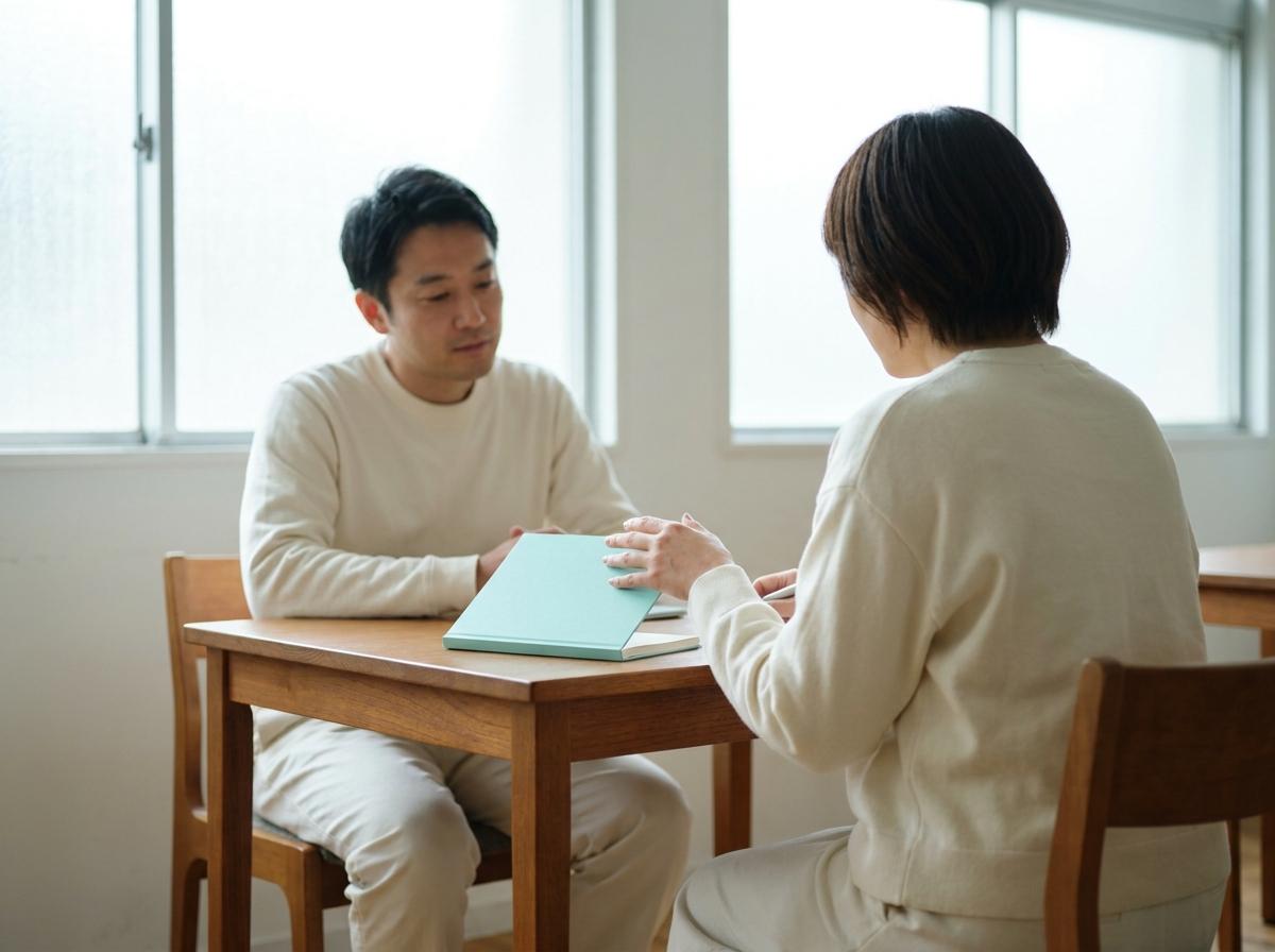 일본어 시험의 목적에 관해 짧게 대화를 나누는 두 학습자