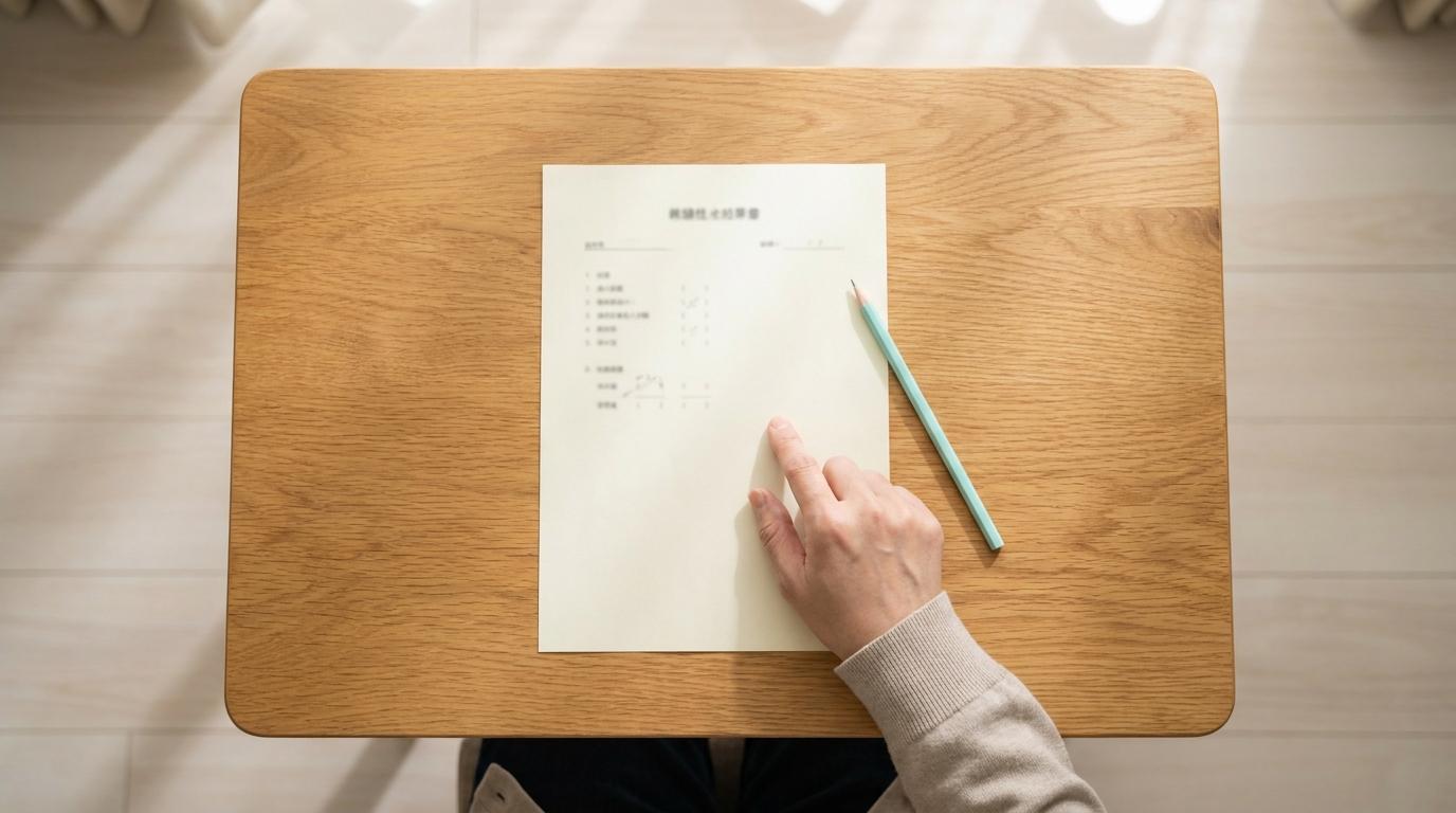 성적표를 손가락으로 짚으며 참고 수준을 살펴보는 장면