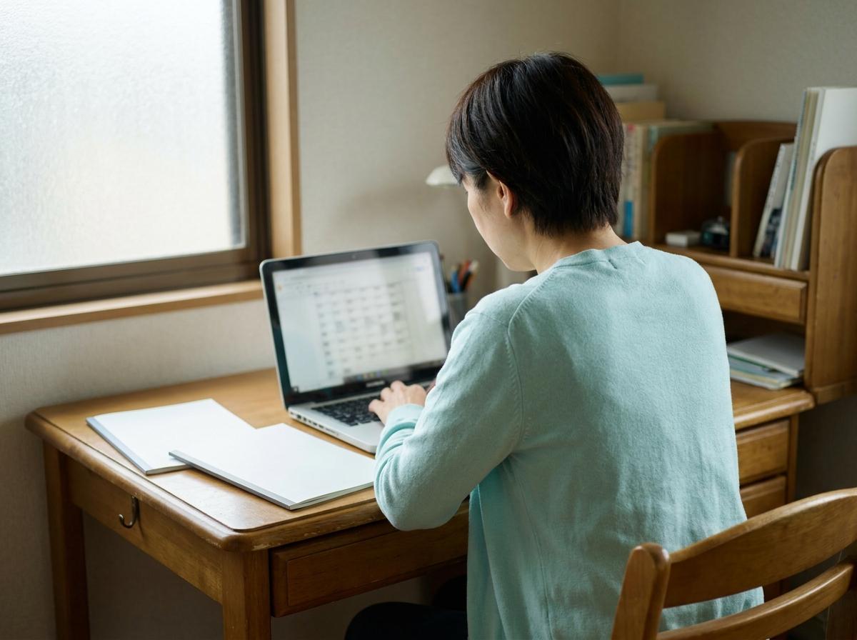 책상에서 일본어 교실의 대상과 수업 조건을 비교하는 성인 학습자