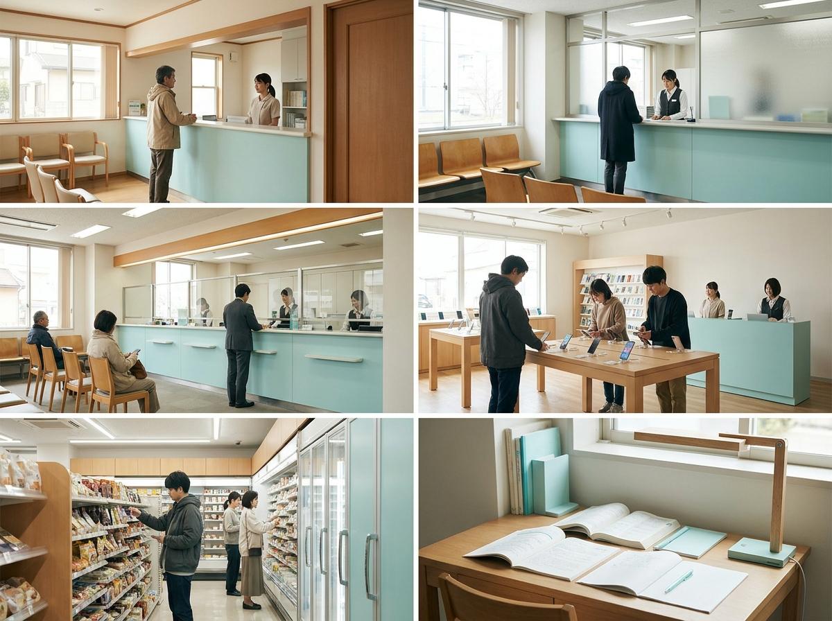 일본 병원 접수대에서 응대 언어와 진료 여부를 묻는 장면