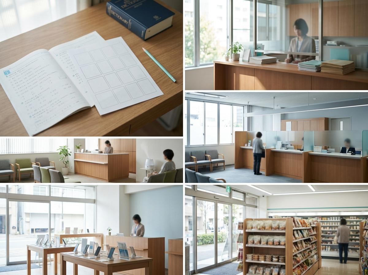 점수표를 살펴볼 수 있도록 교재와 메모지를 펼친 책상