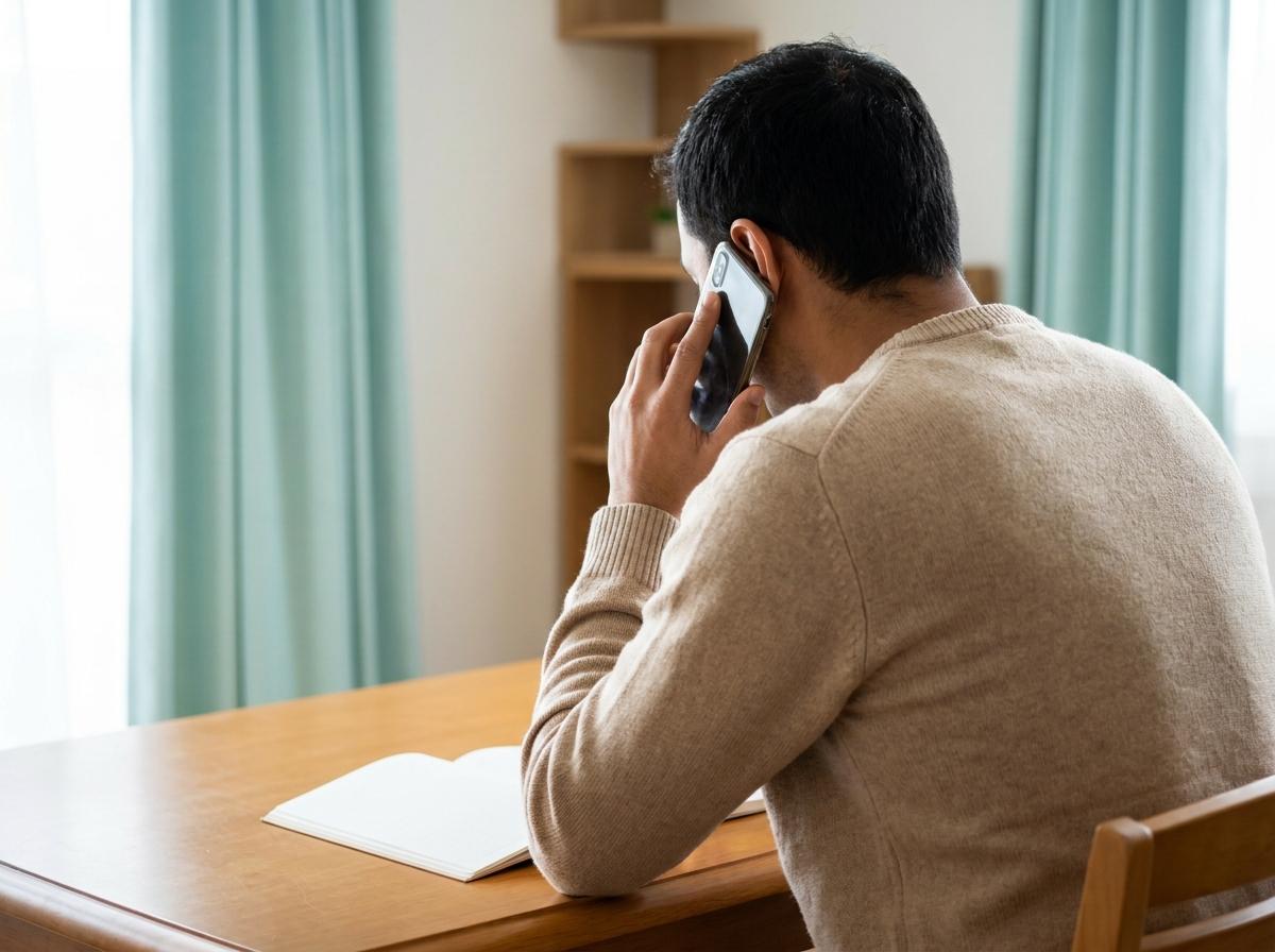 메모장을 앞에 두고 병원 전화 문의를 연습하는 사람
