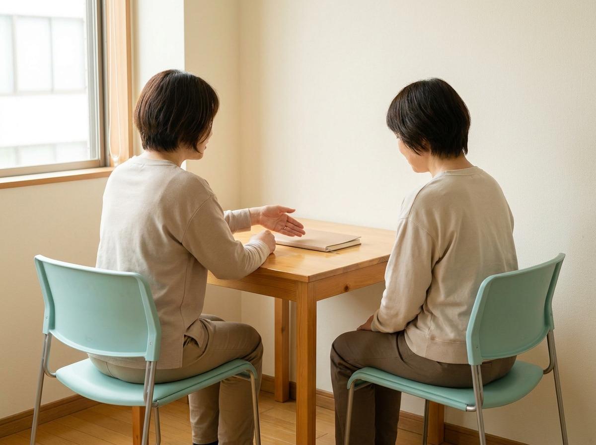 학습 경험과 회화 연습 목표를 이야기하는 두 학습자