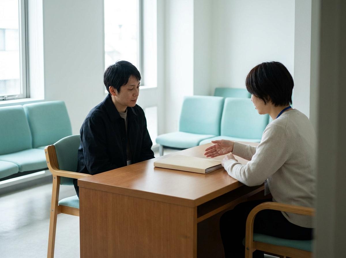 일본의 생활 상담 공간을 표현한 상담자와 주민의 대화 장면