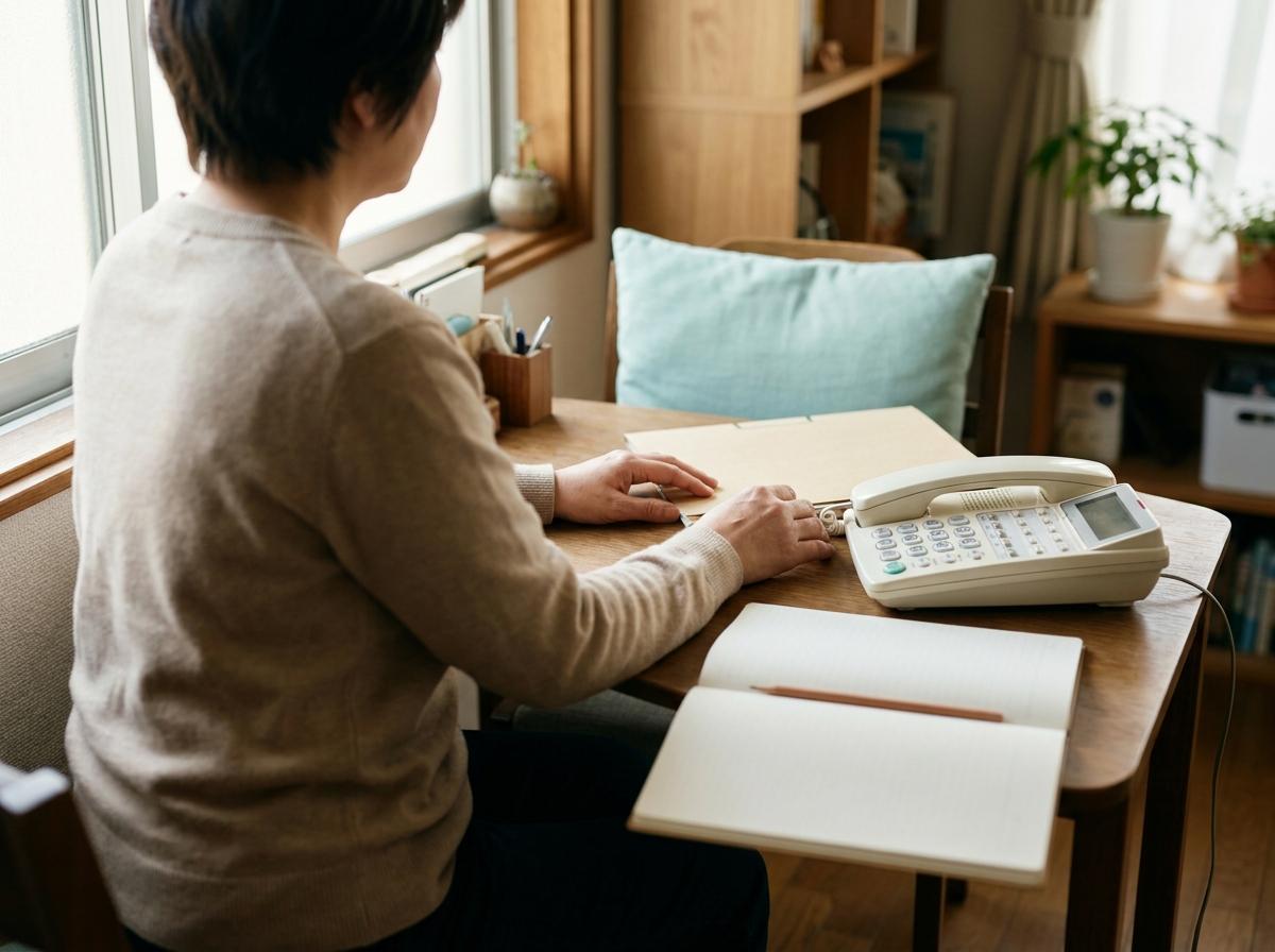상담에서 사용할 첫 질문을 준비하는 사람의 책상