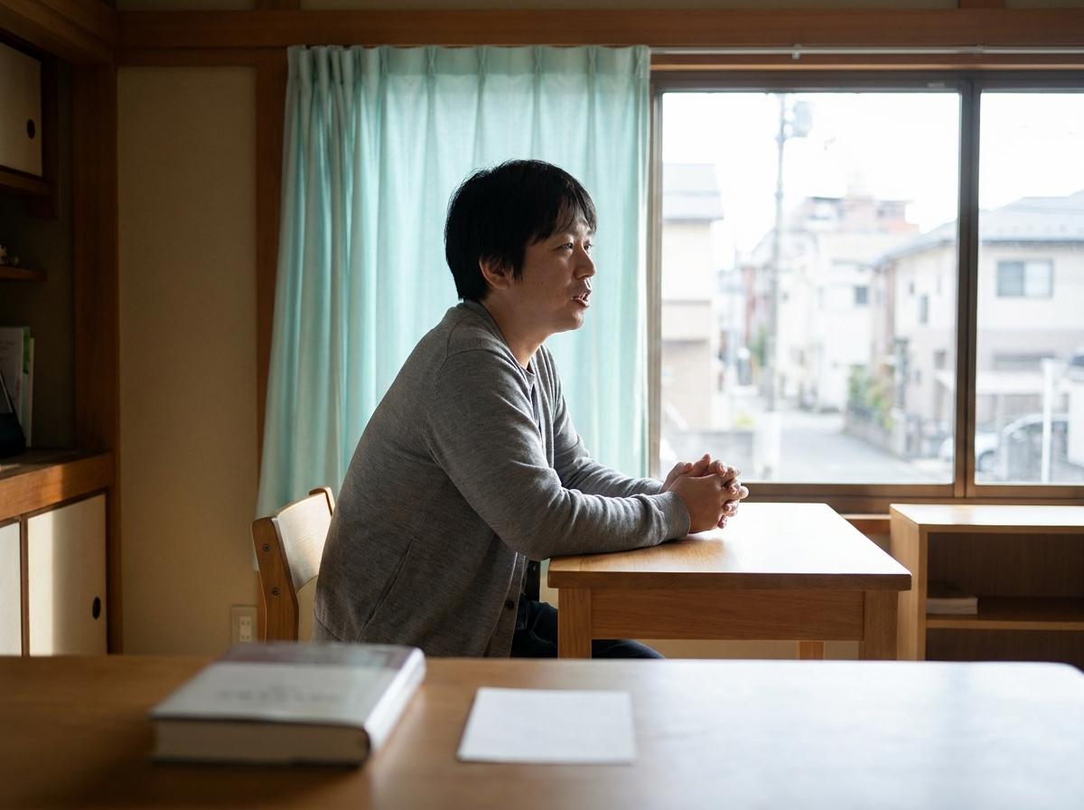 책을 덮고 일본어 문장을 소리 내어 연습하는 학습자